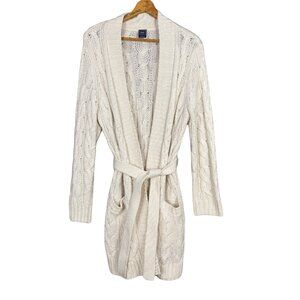 GAP Cream Cable Knit Cardigan Sweater Belted Cozy Soft Minimalist Layering Piece